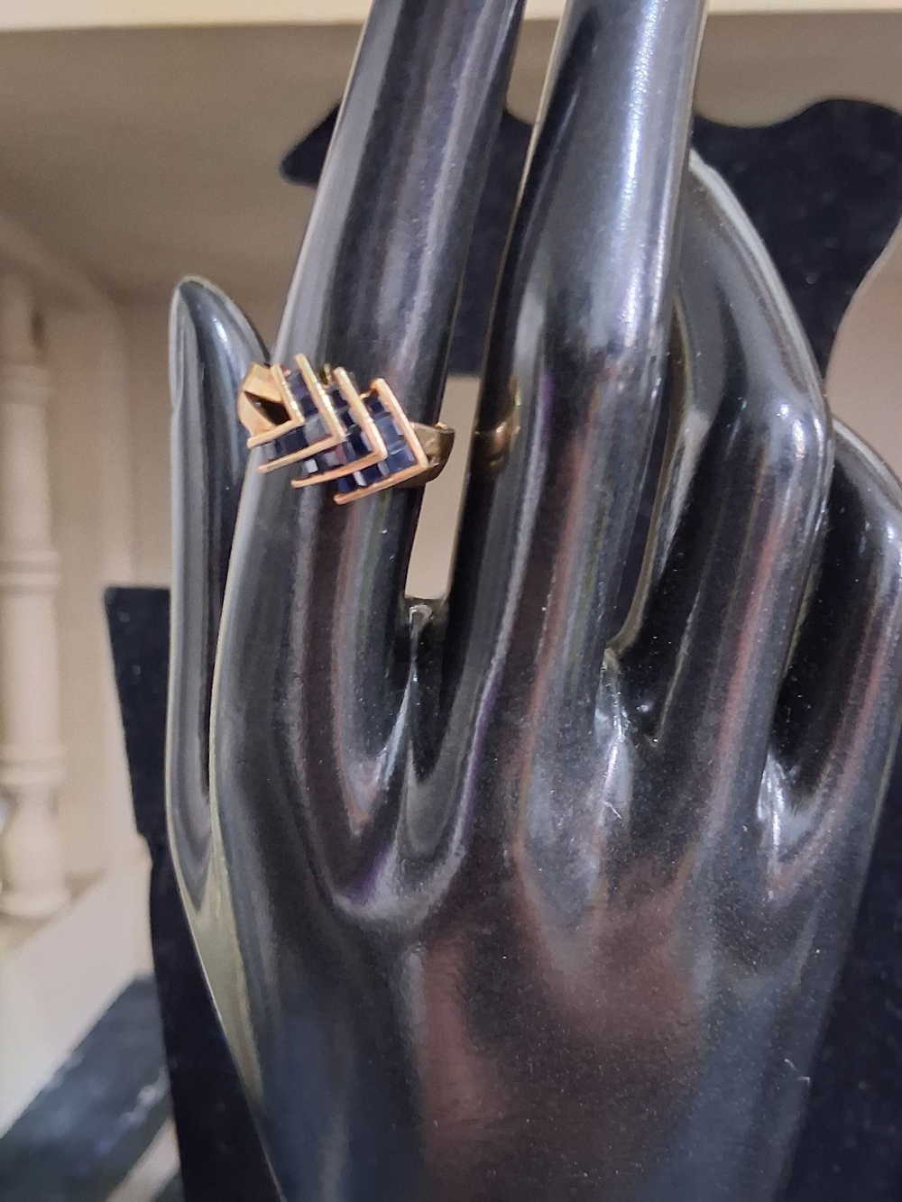Vintage 14K Gold Sapphire Chevron Waterfall Cocktail Ring 14kt Statement Sz 6.5 - Picture 6 of 9
